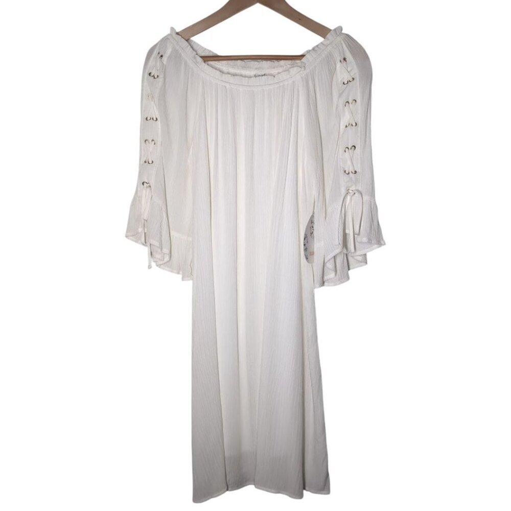 Naif Boho White Dress Womens Small Bell Sleeve Laces Flowy Hippie Oversized